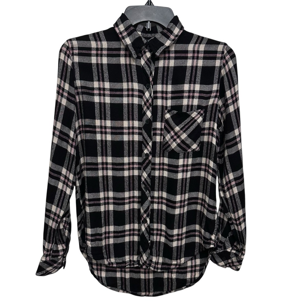 Rails Women Hunter Shirt XS‎ Black Plaid Flannel Button Long Sleeve Soft Rayon